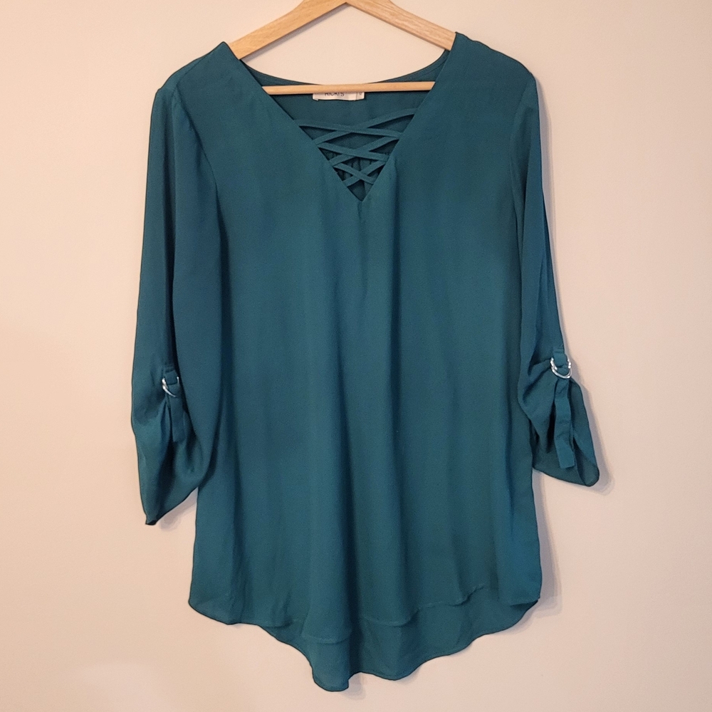 Teal V-Neck Women's Top